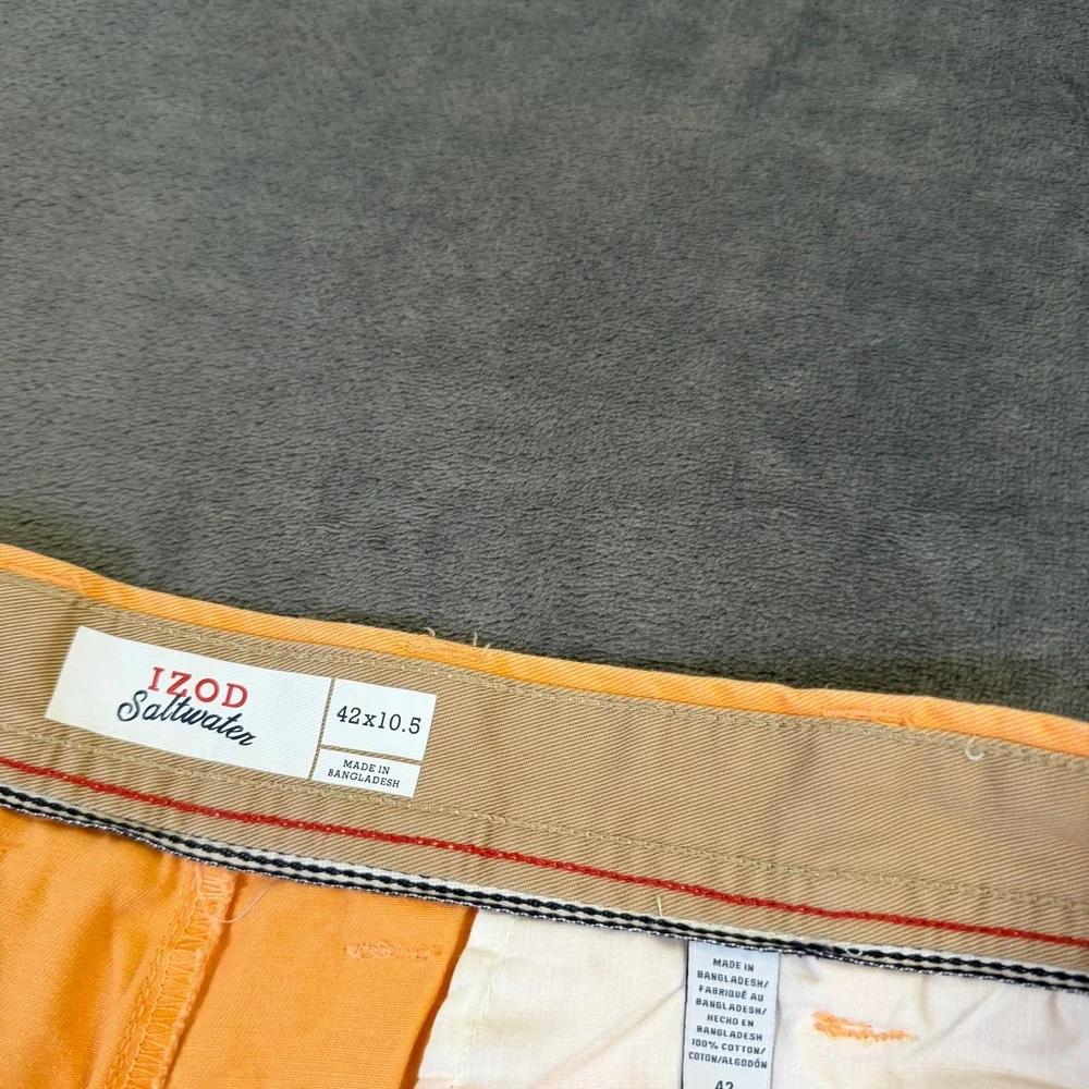 Izod Saltwater Chino Shorts Mens 42 Orange Cotton Regular Fit 10.5in Inseam